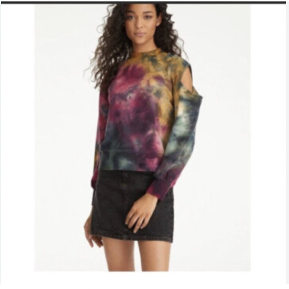 525 America Shirt Womens Large Multi Cold Shoulder Long Sleeve Crew Neck Top